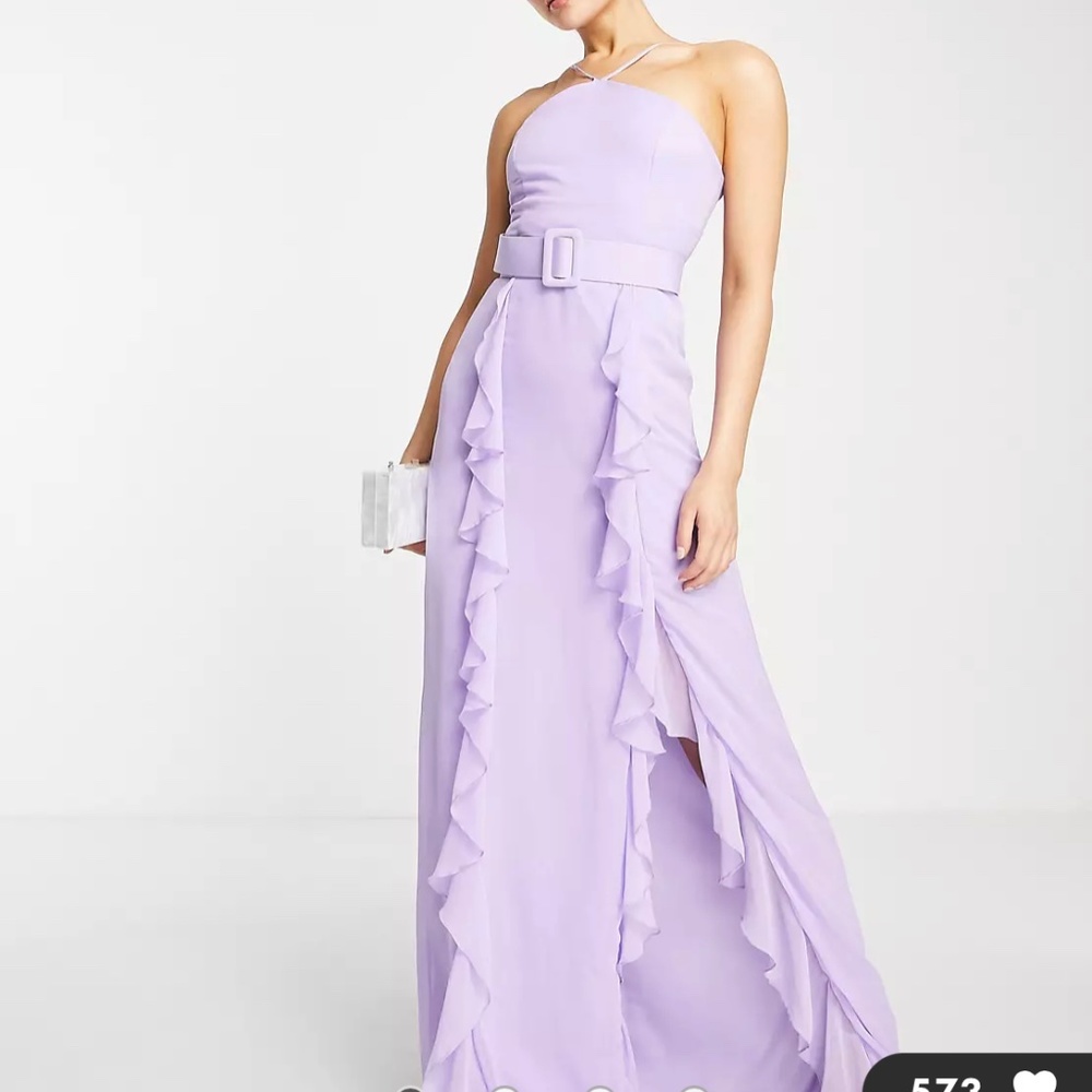 Lilac slit ruffle halter maxi dress